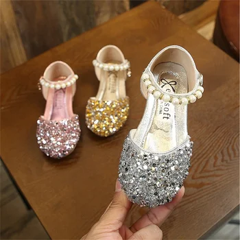 2022 Нови Детски Летни обувки на принцесата с диаманти за момичета, кожени обувки с ярки цветове, Студентски Танцови обувки с лък XZ100
