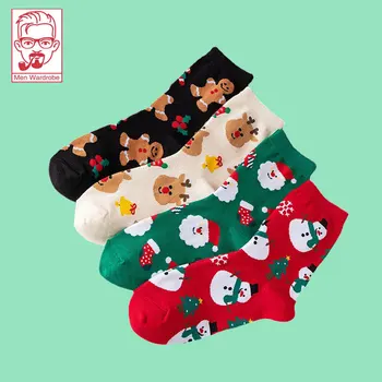 Коледни чорапи, мъжки и дамски чорапи-тръба, сладки мультяшные чорапи Ins приливи и отливи, есенно-зимни памучни Чорапи приливи и отливи, улични червени