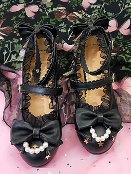 Дамски обувки-лодка Mary Janes, сладки Обувки на Висок Ток с Бантиком-пеперуда, Квадратен Ток, през Цялата Стелката на Обувки в стил Лолита За Момичета, дамски официални Обувки на Принцесата За Cosplay