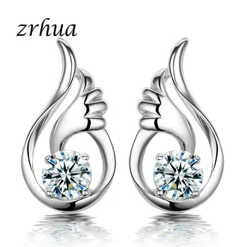 ZRHUA Сребърен Цвят Crystal Обеци-Карамфил За Жени Модни Луксозни цирконии Проправи Сватбени Обици Бижута Аксесоар