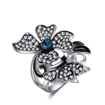 Модни Творчески Пеперуди, Цветя Crystal Пръст Годежни Пръстени за Жени Сребърен Цвят Циркон Бляскавите Пръстен Бижута Подарък Бижута