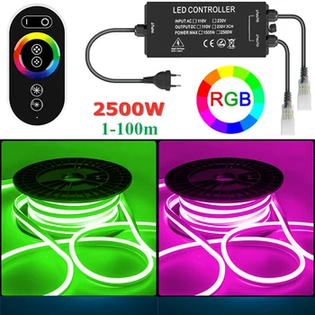 Водоустойчив IP67 220 В RGB Neon Въже Светлина 1-100 м RF Безжично Управление на 2500 W Мека и Гъвкава RGB Светодиодна Лента 5050 Външно Осветление