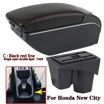 За Honda New City Подлакътник Кутия USB Зареждане Засилва Двуслойни Централна Магазин за Съдържанието на Подлакътник Led Аксесоари