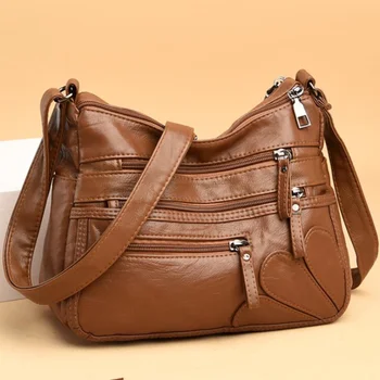 Дамски чанти през рамо от измити кожата, Многопластова Класическа чанта През Рамо, Луксозна Дизайнерска чанта и чанта, дамска чанта-тоут