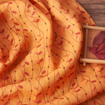 Висококачествена Естествена тъкан Ramie tissus, елегантна оранжева кърпа с тростниковой печат, лоскутная благородна тънка кърпа за летни рокли