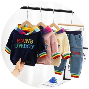 Есенно-зимния Комплект детска нежната дрехи за момичета и Момчета, пуловер с качулка + Панталони, 2 броя, Комплект дрехи за 1-5 години, Комплект детски дрехи