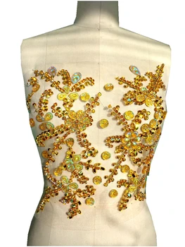 ZBROH Ръчно изработени златни пришивной Кристали апликация кристални ивици с камъни, пайети, мъниста 31*27 см за рокли