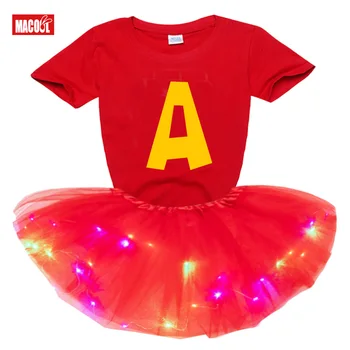Комплекти дрехи За момичета, Тениска Принцеси + Рокля-пакет, 2 броя, Летен Костюм на Принцеса За Момиченца, Комплект, Детско Празнична Рокля с led Подсветка на Детски Дрехи