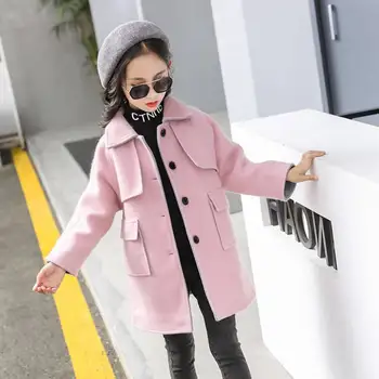 Ежедневното Палто Розово на цвят за момичета, есенно-зимни дрехи за малките момичета, Вълна палто, Яке, Топло детски връхни облекла, растеж 110-160 см