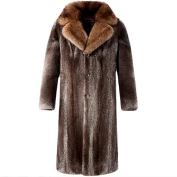 Mink fur coat men ' s casual изкуствена mink clothes autumn winter warm brown black шубка искуственный кожа зимно яке мужскаая 3XL