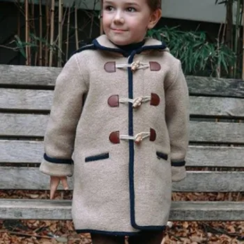 Зимата двустранно вълнена палта за момичета и момчета, детско винтажное испанското, английското вълна палто с катарама и ключалката, връхни облекла от вълна смесовой