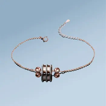 Ms S925 чист сребърен класическа кръгла набор от цирконий, гривна от розово злато, украса за влюбени, подаръци за празник, мода и индивидуалност