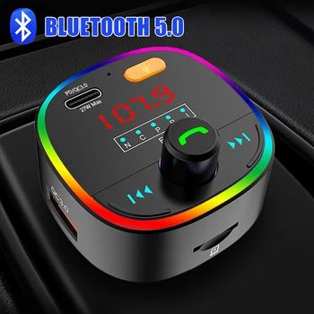 Автомобилен Bluetooth-съвместими 5,0 FM-предавател комплект за Кола PD27W/QC3.0, Бързо Зарядно с два USB, Аудиоприемник за свободни ръце, Музикален плеър TF