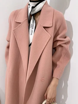 Момиче розово сладко темперамент елегантно двустранно кашемировое палто със средна дължина покривка козината на корейската версия на 21 ново
