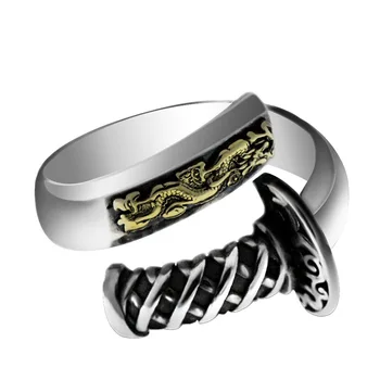 BOCAI Ново днешно S925 чисто сребро ретро Японски самурай творческа който отваря пръстен за Мъже модерен и модерен мъжки пръстен