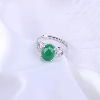 пръстен от сребро със зелени халцедоном, европейската и американската мода, бижута, инкрустирани с Благородни камъни, женски пръстен