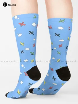 Чорапи със самолети в небето, Широки Чорапи За Жените, Персонални Унисекс Чорапи За Възрастни, Юноши, Младежи, Harajuku, 360 °, Дигитален принт