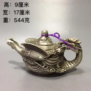 Китай Бял мед дълъг устата на Дракон, Феникс чайник занаяти статуя чайник Мельхиоровый чайник украса на работния плот