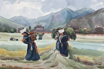 пейзаж печат върху платно пейзаж на съвременния китайски художник шедьовър плакат картина на изкуството на Китайска селска местност вид Хан Леран