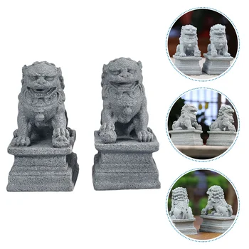 Статуетка На Фу Статуи На Кухненски Интериор Китайска Статуетка На Камък Миниатюрна Градина Куче На Куче Пазител На Двойката Украса Скулптура