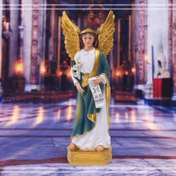 Статуя на Ангел от Смола, Католически Ангел с Крила, Цветя, Цветни Фигурки от Смола, Католически Подарък, Фигурки на Дева Мария от Смола, Домашен Декор