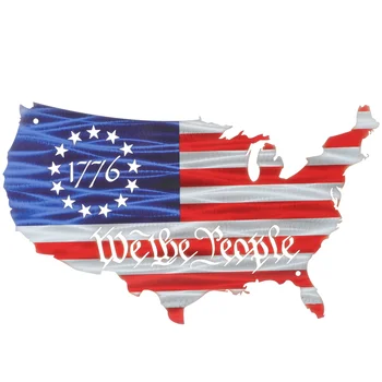 Патриотичен Стенен Метален Окачен Украшение Карта На Америка Флаг Монтаж На Стена За Украса