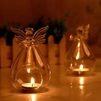 Гореща Мода Творчески Ангел Стъклен Окачен Чай, Лампа, Свещник Фамилна Стая Вечерни Декоративни свещи и Свещници