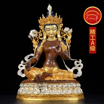 Търговия на едро с будистки консумативи позлатени с Висококачествено злато Зелена Тара Гуаньинь Буда Авалокитешвара статуя на защита на дома 31 см Голяма