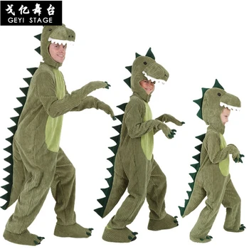 Нов Динозавър Кигуруми Зелен Карикатура на Животните Гащеризон Хелоуин Cosplay Коледни костюми за родители и деца Фланелен Удобни