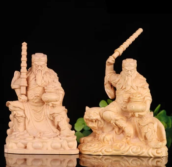 XS180-10CM Резбовани фигурки, ръчно изработени от чемшир, Статуя на Буда, Дом декор -Скулптура-Бог на богатството Джао Гунмина