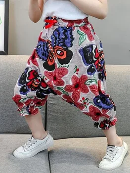 Противокомарни панталони за момичета, детски корейската версия на ултра тънки панталони, Нови летни зреещи, Свободни зреещи летните горещи вълни