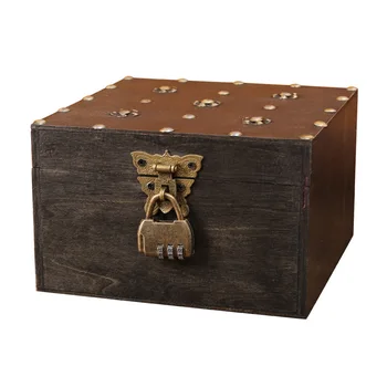Ретро Дървена Кутия За Съхранение с Ключалка Дървена Кутия Антикварен Кутия, За Съхранение на Съкровища Малка Дървена Кутия Тайната Стая Бягство Съкровище Подпори Кутия