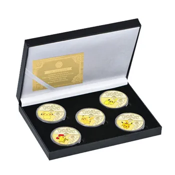 Pokemon Мемориал Медал на Pikachu Възпоменателна Монета Играчки Детски Метални Изделия, Ръчно изработени Златни Подарък Кутия се Събират Подаръци за Деца