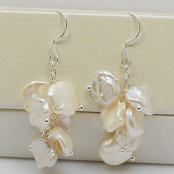 Бели обеци с перли в стил барок, огромен размер, 12 мм, сладководни перли, 925 сребърни висящи обеци, идеалният подарък за жени, за сватба, рожден ден