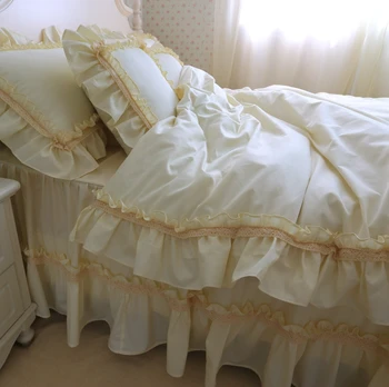 Памучен корейска сватба луксозна опаковка спално бельо торта легло пола стил ориз дантелено гофрированное стеганое одеяло калъфка