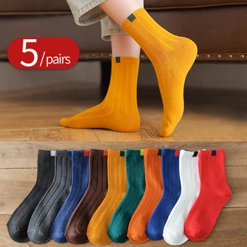 5 чифта Чорапи, Дамски Зимни Чорапи за Жени, Сладък Комплект, Мъжки Бели Спортни Модерни Къси Чорапи в японски Стил, Комплект