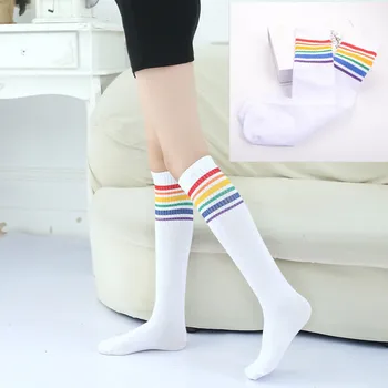 Детски чорапи шарени цветни преливащи се цветове чорапогащи памучни ученически бели дълги чорапи за деца, момичета, малки момчета, деца, meias
