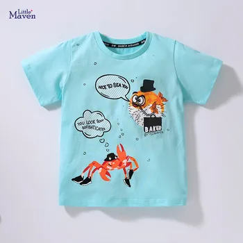 Little Maven 2023 Летни Дрехи Памучен Тениска Върхове с Принтом Детска Ежедневни Удобни Дишащи Дрехи за Деца на 2-7 Години