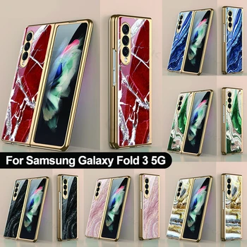Луксозно Покритие От Закалено Стъкло Калъф За Samsung Galaxy Z Fold Flip 3 5G Мраморна със Стъклен Капак с Рисувани За Samsung Z Fold Flip Калъф 3