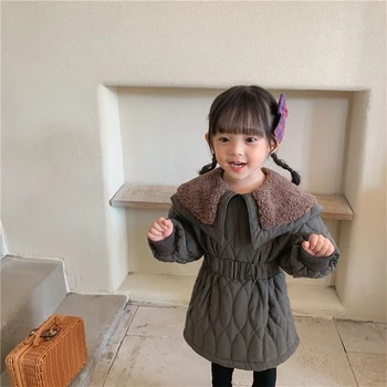 Детска naka яке за момичета, Палто от 2021 г., Сив Топло Плюс Утепленная Зимно-есенна Памучен Горна дреха с Качулка, Детски Дрехи