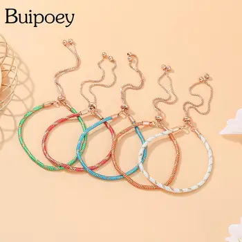 Buipoey Регулируеми 5 Цвята Двоен Кръг Змия Верига Гривни Сам Гривни Аксесоари За Модни Дамски Бижута Мъжки И Детски Подарък