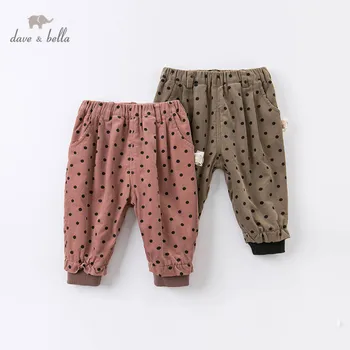 DB15331 дейв bella/есенните модни панталони с джобове на точки за малки момичета, детски панталони пълна дължина, панталони за деца
