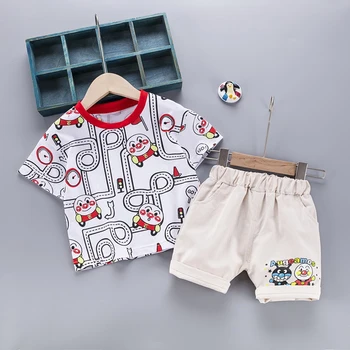 Летни комплекти детски дрехи, Дрехи за малките момичета и момчета с анимационни герои, Тениска + Шорти, 2 броя, Детски спортни костюми, дрехи за момчета от 1 до 4 години