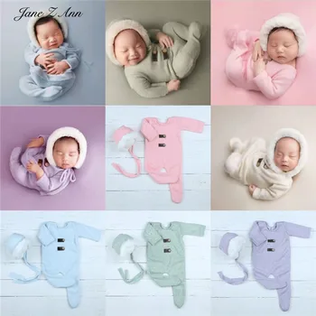 Реквизит за снимки на новородени, зимни дрехи за снимки 0-3 месеца, облекло за студио близнаци, однотонная шапка за студийната стрелба + гащеризон