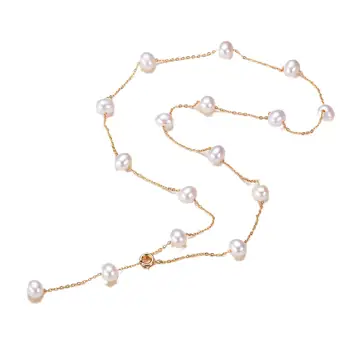 Естествени Сладководни Перли 18 До Златното Колие Прости Модни Бижута за Жени, 50 см Дължина на Веригата