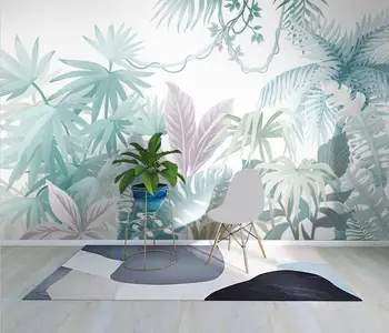 потребителски стенни тапети, хол с ТЕЛЕВИЗОР, разтегателен фон Тропическо растение гора стенни боядисване на декоративни стикери за декорация на дома