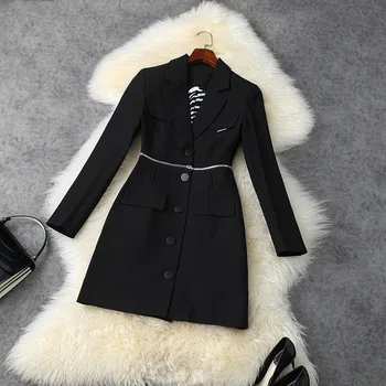 дамски зимни дрехи в Европейския и американския стил 2021 г., нов стил, костюм с дълъг ръкав, яка с цип, модерно однобортное черна козина