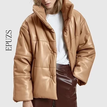 есенно-зимно яке, дамски палта парка от изкуствена кожа с подплата, женски топло палто оверсайз, женски пуховик, големи размери 2021