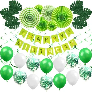 Зелен Латексный Набор от Балони, Конфети с хартиени кърпи за ръце Фен, Окачени Къдрите, Банер честит Рожден Ден, за Момчета и Момичета, Украса за Рожден Ден