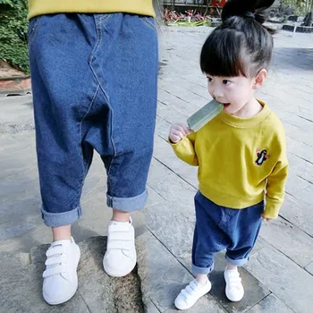 Джинси за малки момиченца, панталони 2-3-4-5 години, детски пролетни увиснали панталони с промежностью, дънки Haren, корейски детски панталони